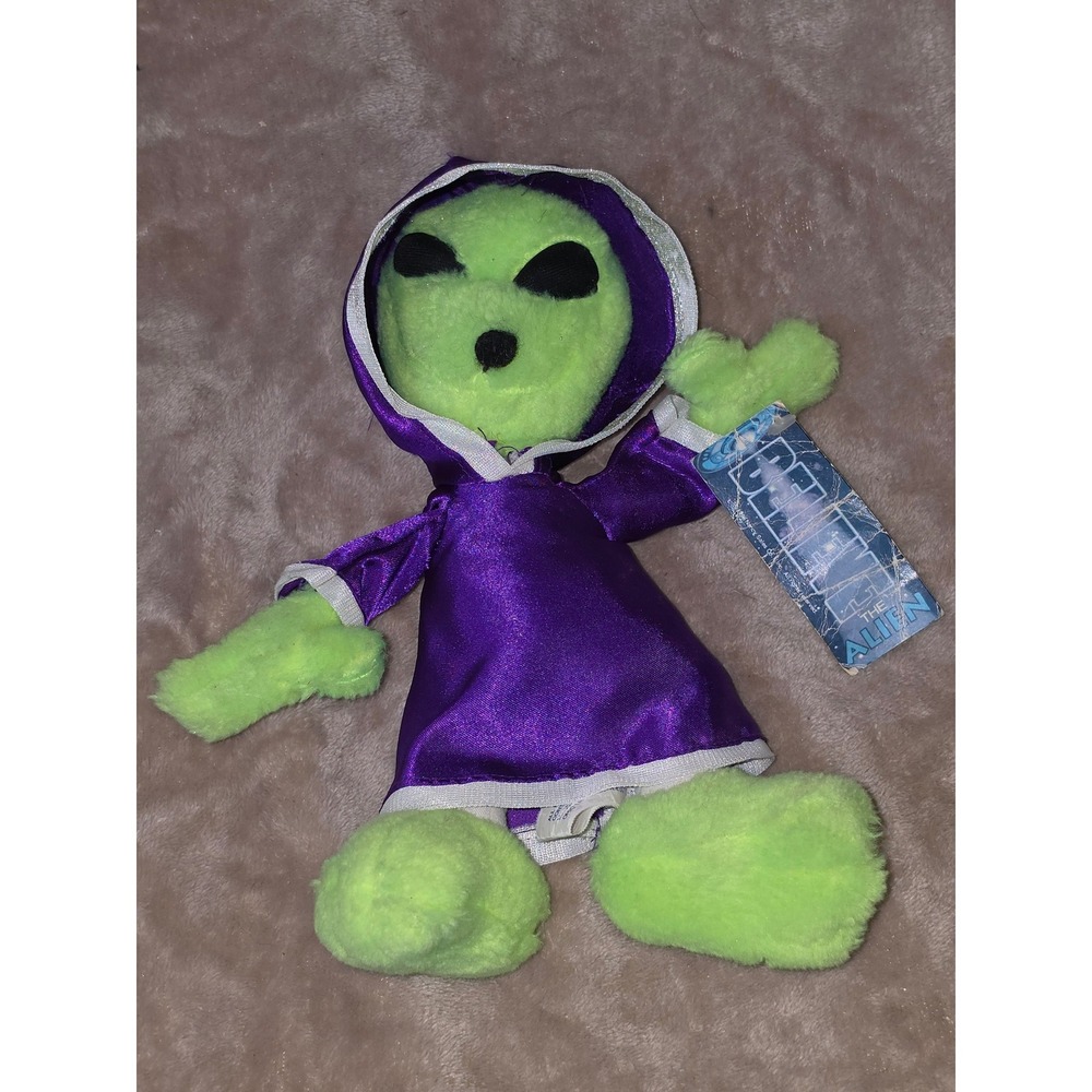 Vintage 1996 Nanco Believe The Alien Plush Neon Green Purple Hooded Robe 90s Toy
